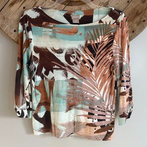 Chico's Tribal Print Top Shirt 3/4 sleeves 100% modal soft fabric